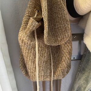 Stylish Tan Woven Drawstring Bag